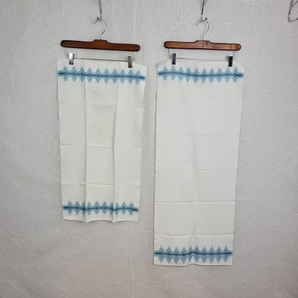 Vintage Embroidery Drying Towels in White Home Accessory Throw Cotton